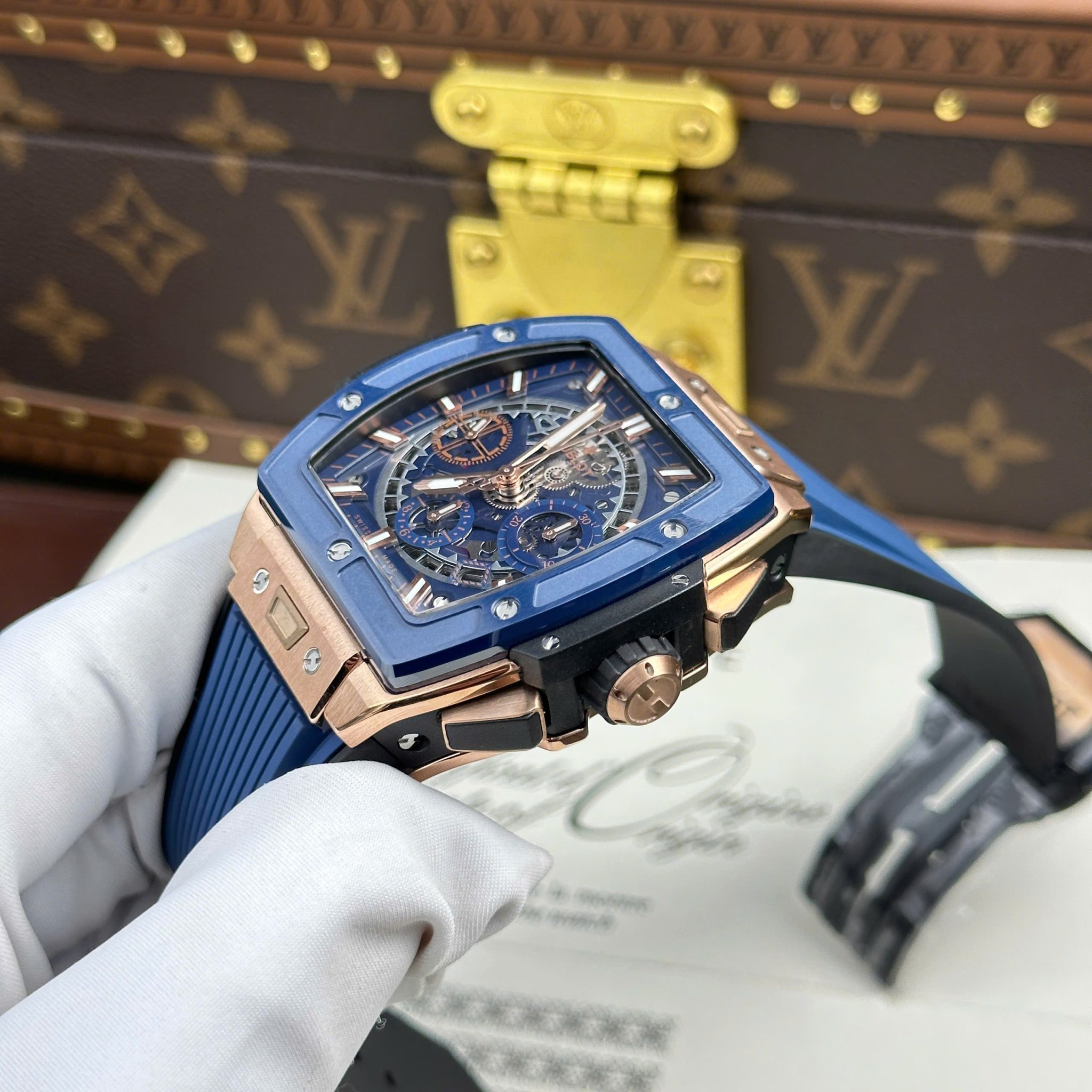 Đồng Hồ Hublot Spirit of Big Bang Vàng Hồng Viền Gốm Xanh Rep 1:1 Cao Nhất BBF 42mm - Image 4
