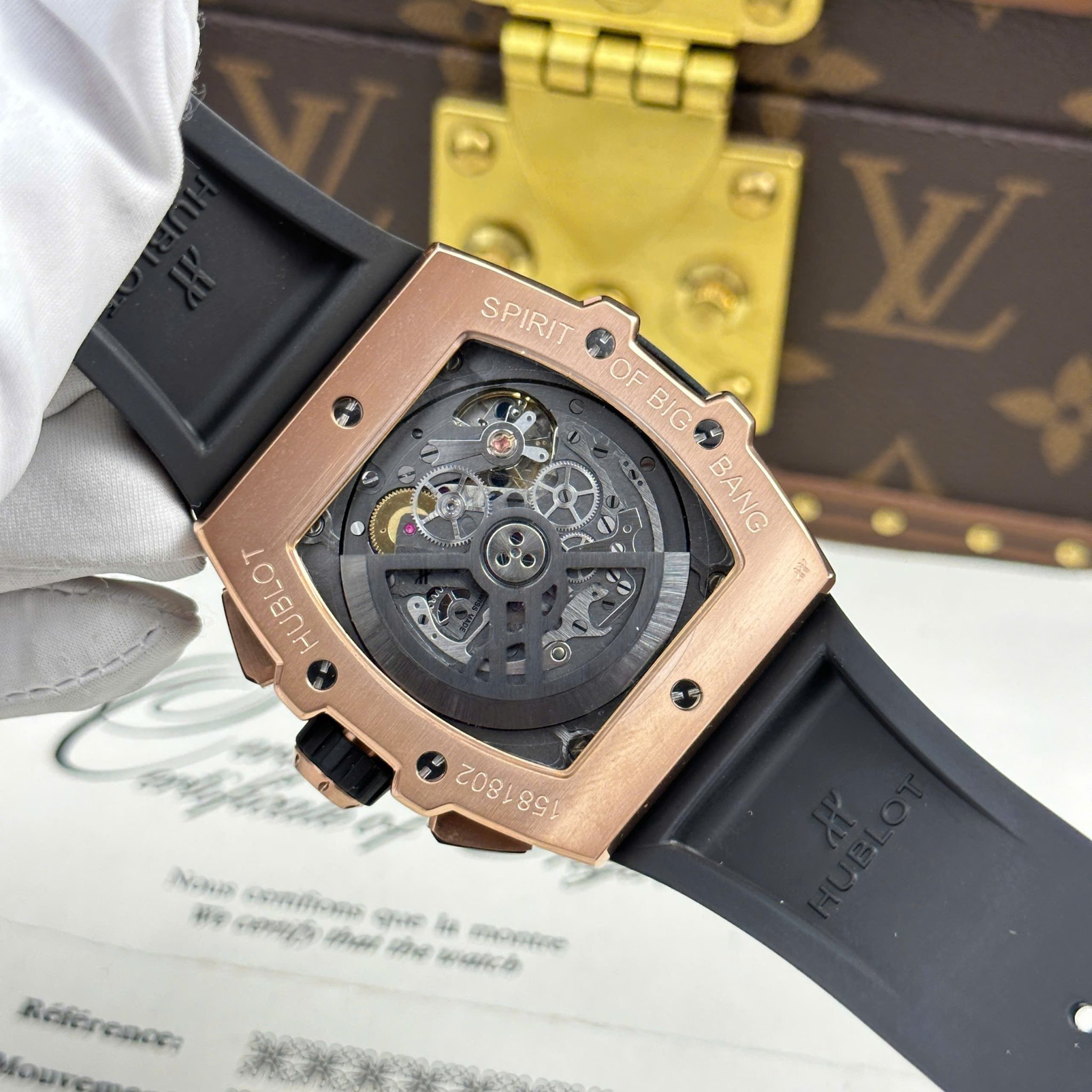 Đồng Hồ Hublot Spirit of Big Bang Vàng Hồng Viền Gốm Xanh Rep 1:1 Cao Nhất BBF 42mm - Image 8