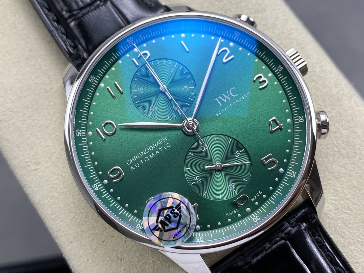 IWC Portugieser IW371615 Chronograph Green Dial Leather Strap Super Clone APSF 41mm - Image 2