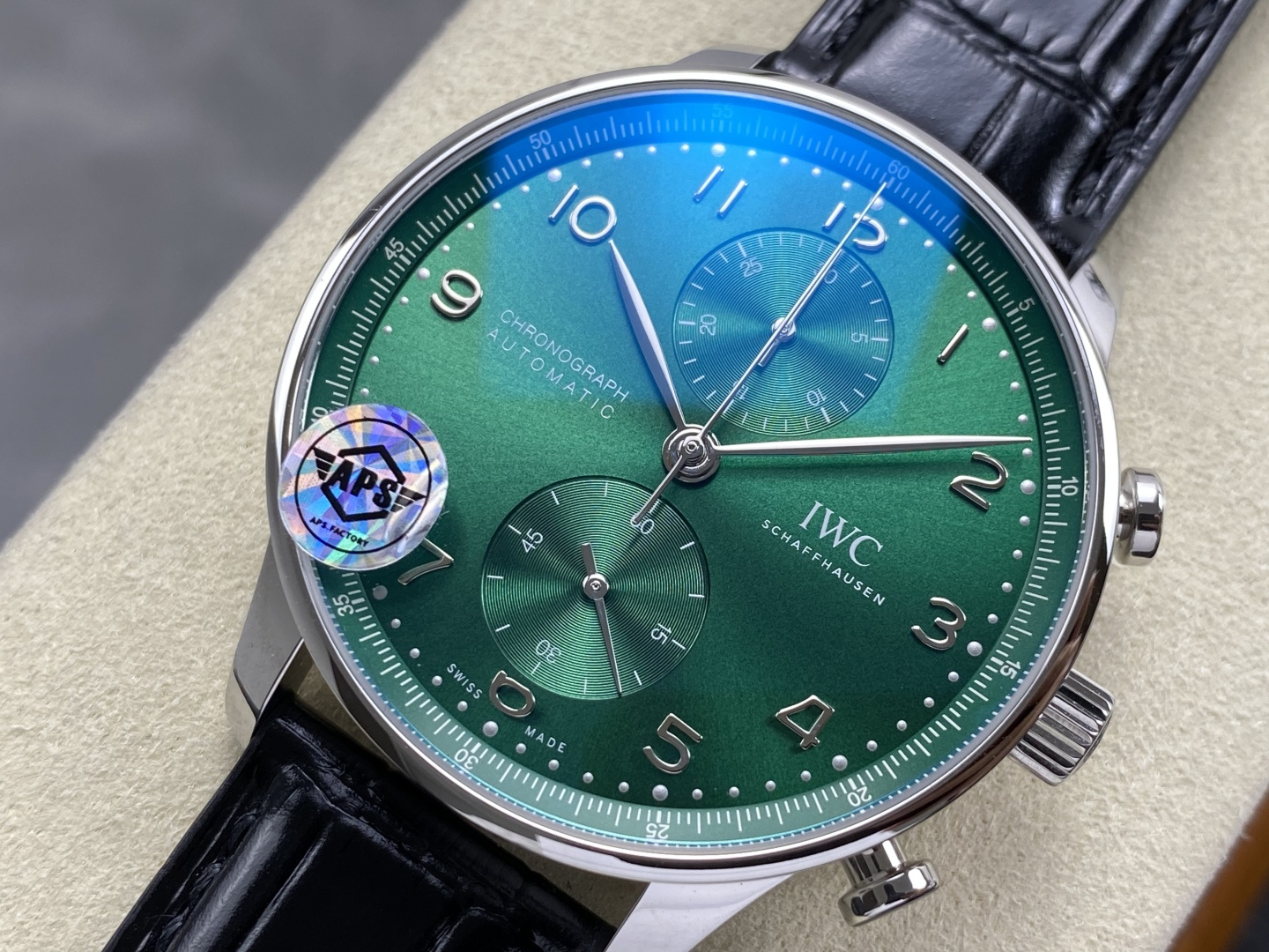 IWC Portugieser IW371615 Chronograph Green Dial Leather Strap Super Clone APSF 41mm - Image 3