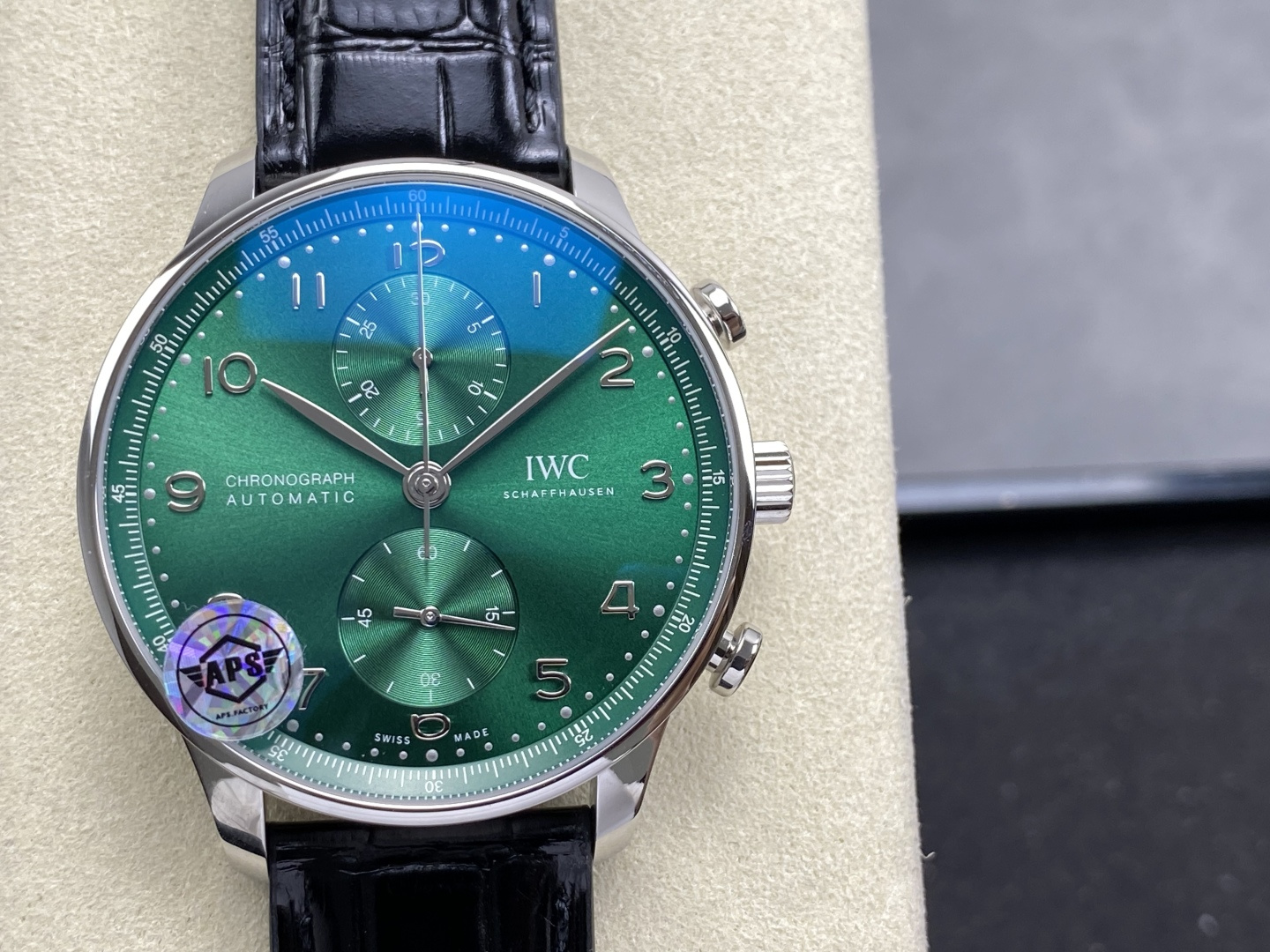 IWC Portugieser IW371615 Chronograph Green Dial Leather Strap Super Clone APSF 41mm - Image 4