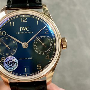 Đồng Hồ IWC Portugieser IW500713 Vàng Hồng Mặt Xanh Dương Dây Da Replica 1:1 APSF 42mm