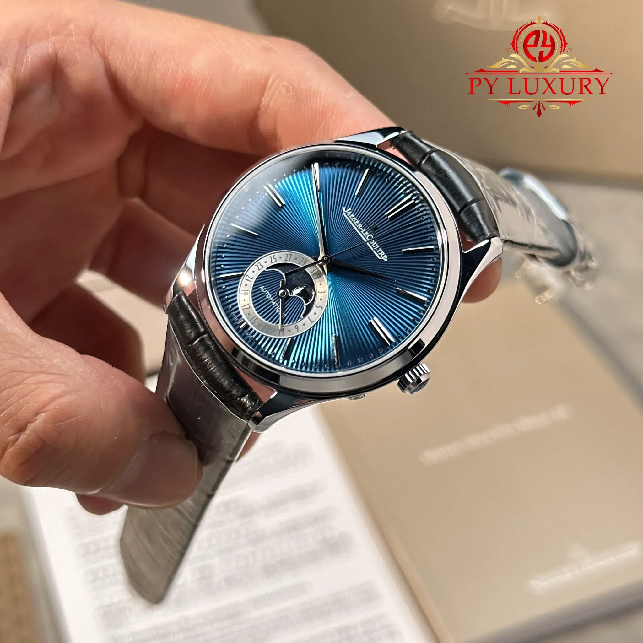 Jaeger-LeCoultre Master Ultra Thin Moon Enamel Q13635E1 Blue Dial Leather Strap Best Replica JJF 39mm - Image 3