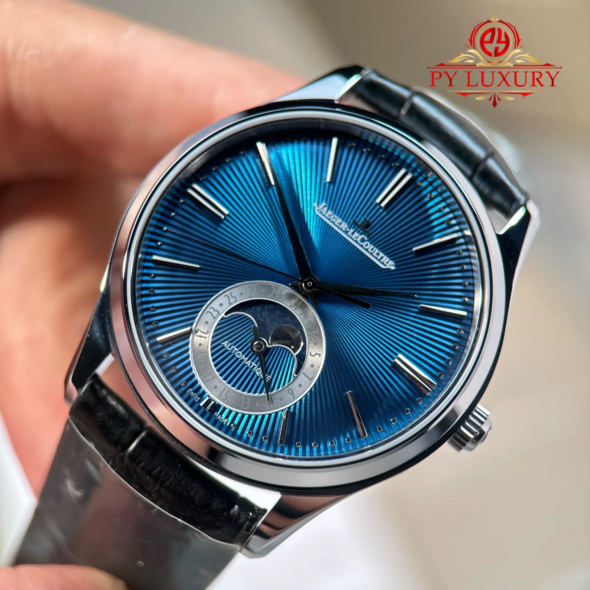 Jaeger-LeCoultre Master Ultra Thin Moon Enamel Q13635E1 Blue Dial Leather Strap Best Replica JJF 39mm - Image 5