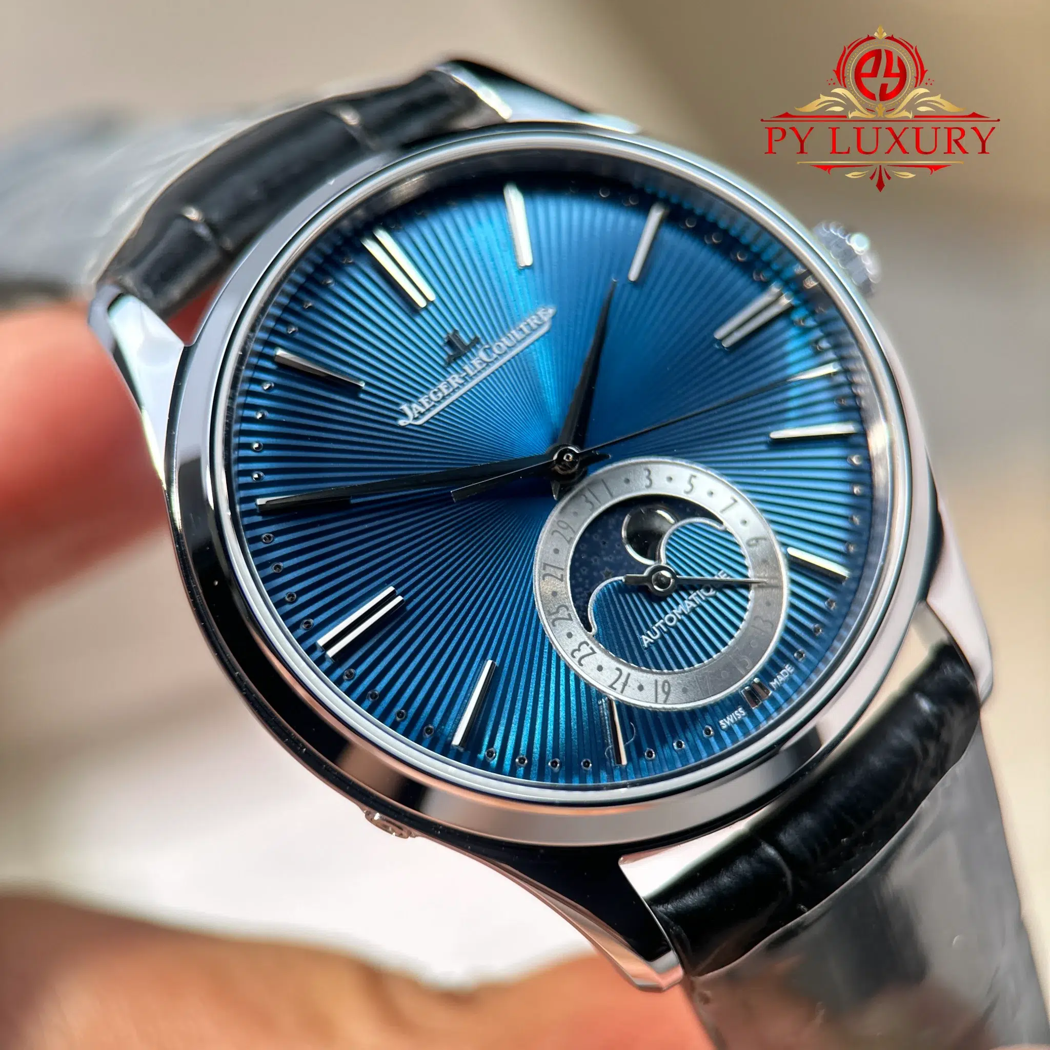 Jaeger-LeCoultre Master Ultra Thin Moon Enamel Q13635E1 Blue Dial Leather Strap Best Replica JJF 39mm - Image 6