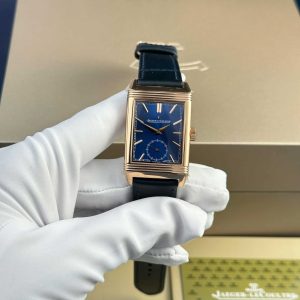 Đồng Hồ Jaeger-LeCoultre Reverso Tribute Monoface Small Seconds Vàng Hồng Mặt Xanh Dương Rep 1:1 MGF 45.6×27.4mm