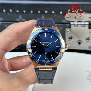 Đồng Hồ Omega Constellation Vàng Hồng Mặt Xanh Dương Viền Gốm Replica 1:1 VSF 41mm