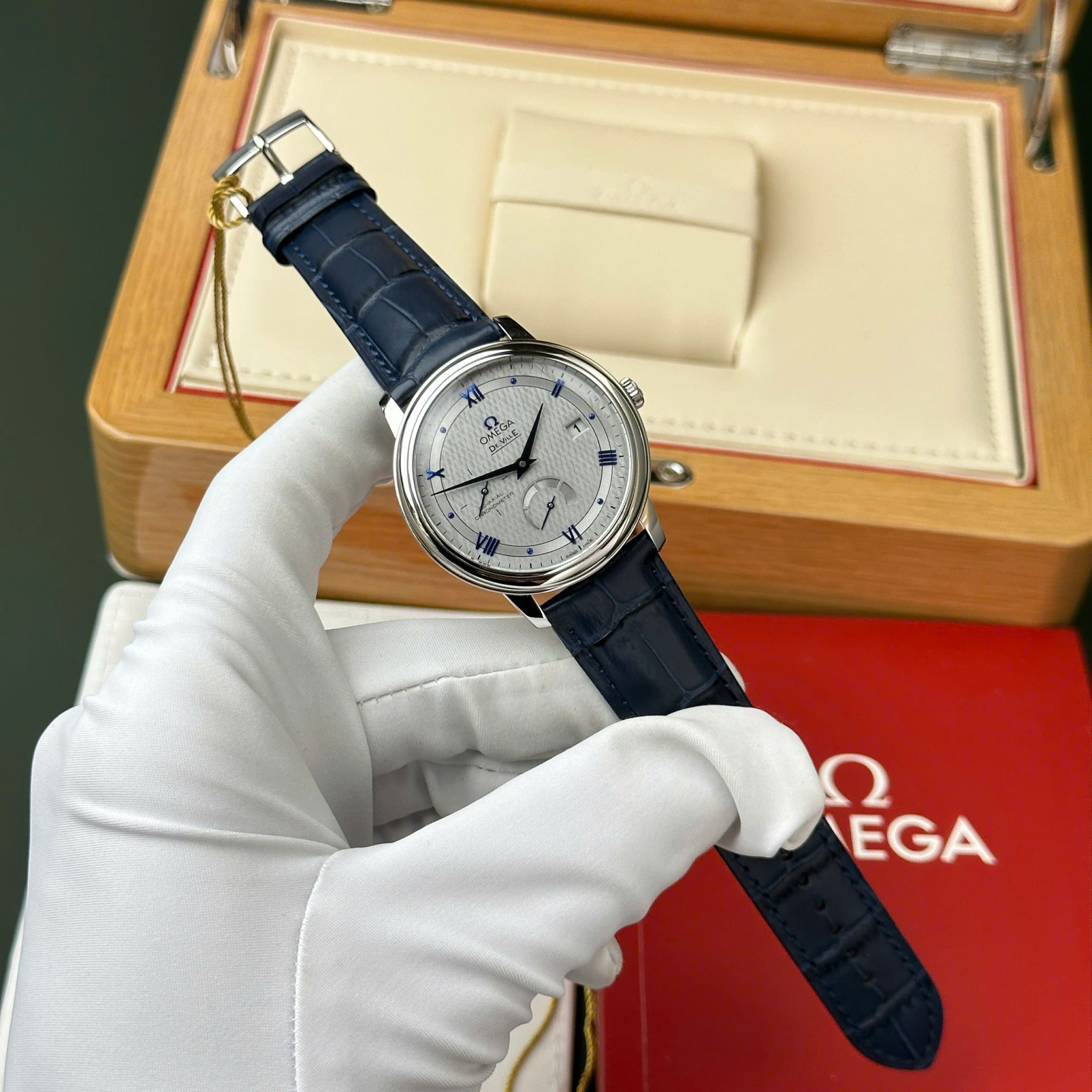 Omega De Ville Prestige Power Reserve Grey Dial Blue Leather Strap Best Clone 39.5mm - Image 2