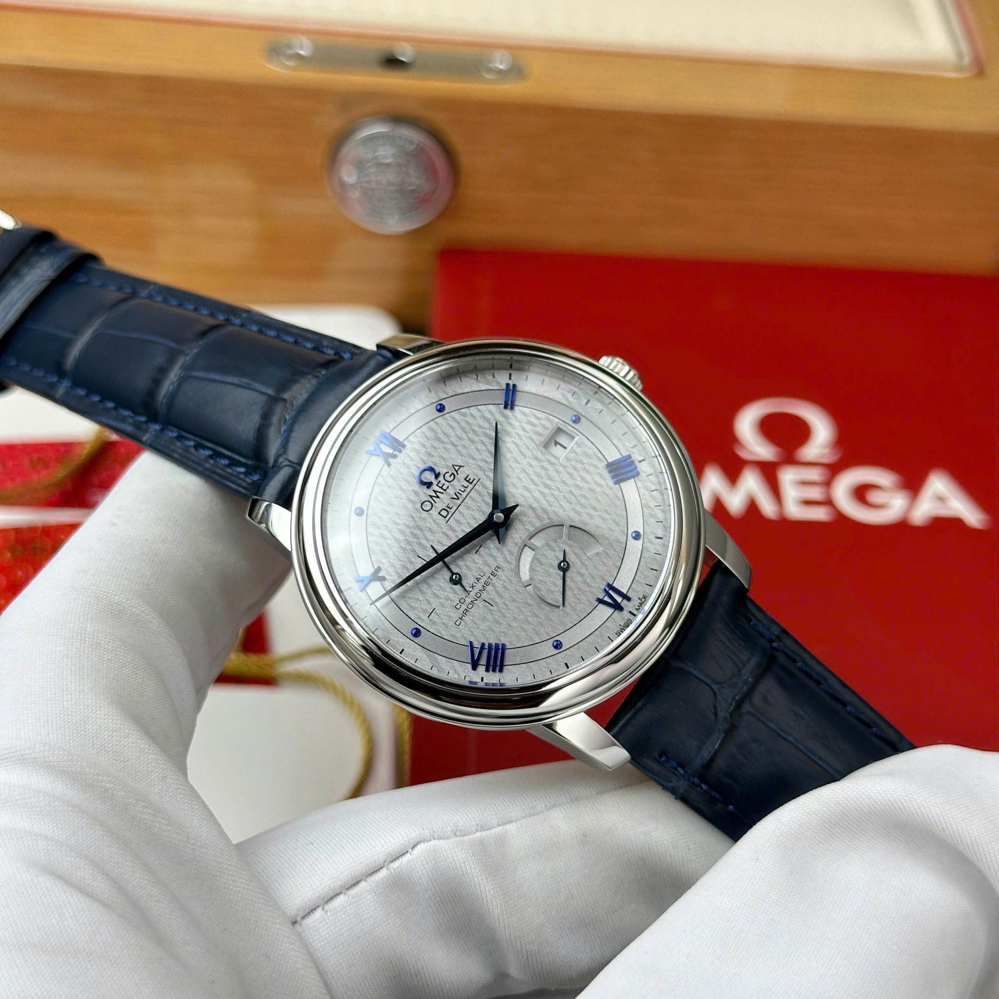 Omega De Ville Prestige Power Reserve Grey Dial Blue Leather Strap Best Clone 39.5mm - Image 3