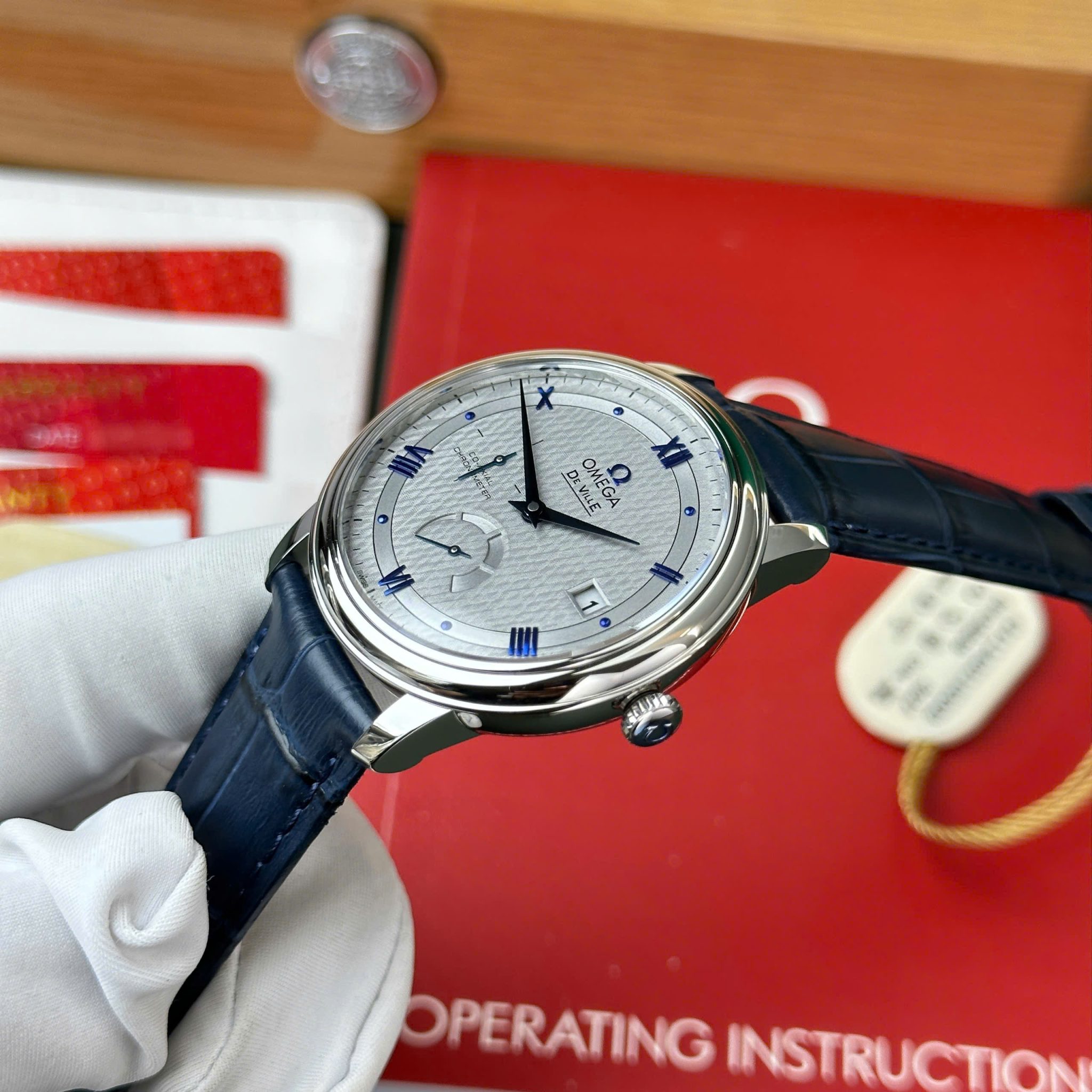 Omega De Ville Prestige Power Reserve Grey Dial Blue Leather Strap Best Clone 39.5mm - Image 4