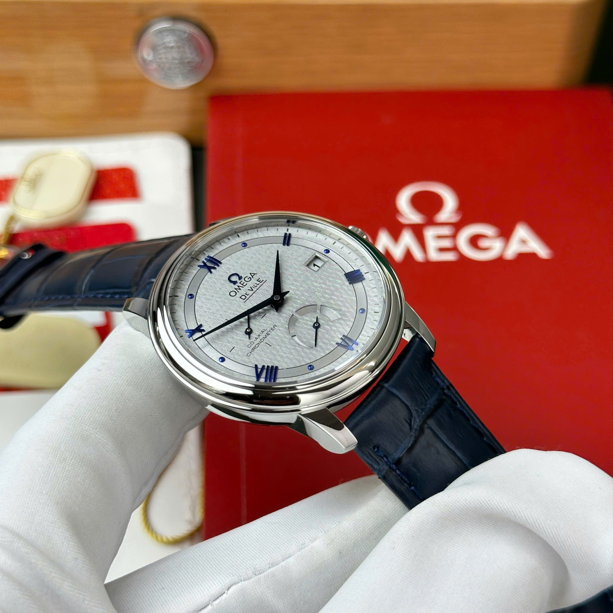 Omega De Ville Prestige Power Reserve Grey Dial Blue Leather Strap Best Clone 39.5mm - Image 5