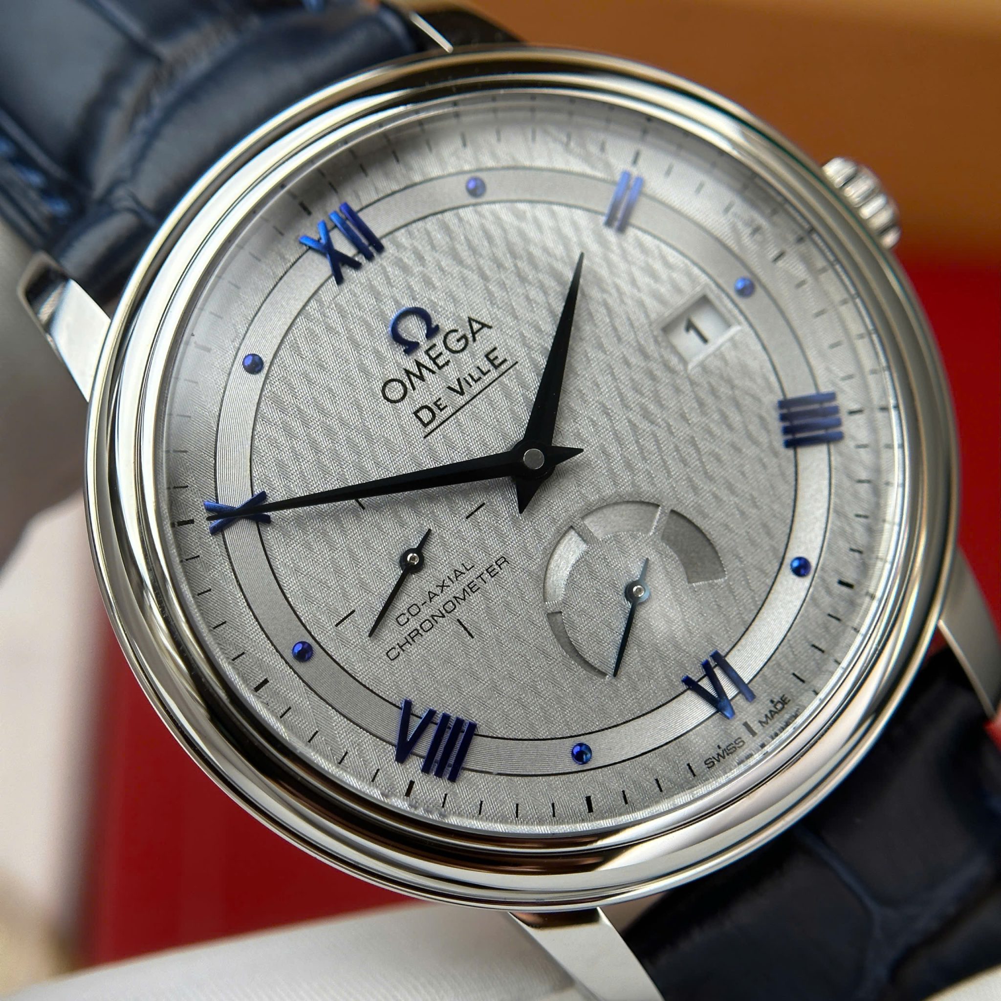 Omega De Ville Prestige Power Reserve Grey Dial Blue Leather Strap Best Clone 39.5mm - Image 6