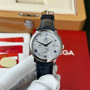 Đồng Hồ Omega De Ville Prestige Power Reserve Mặt Số Xám Dây Da Xanh Replica Thụy Sĩ 39.5mm