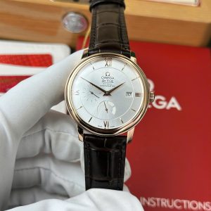 Đồng Hồ Omega De Ville Prestige Power Reserve Vàng Hồng Mặt Số Bạc Dây Da Rep 1:1 Thụy Sĩ 39.5mm