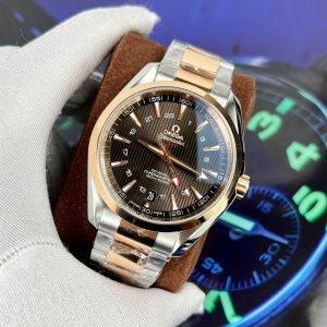 Đồng Hồ Omega Seamaster Aqua Terra GMT Demi Vàng Hồng Mặt Nâu Replica 1:1 VSF 43mm