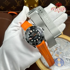 Đồng Hồ Omega Seamaster Diver 300M Mặt Đen & Cam Dây Mesh & Dây Cao Su Cam Replica 1:1 VSF 42mm