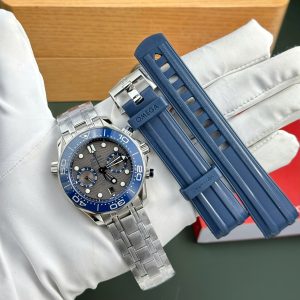 Đồng Hồ Omega Seamaster Diver 300M Chronograph Mặt Xám Viền Gốm Xanh Replica 44mm