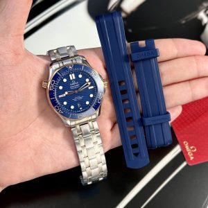 Đồng Hồ Nam Omega Seamaster Diver 300M Demi Vàng Mặt Xanh Dương Rep 1:1 VSF 42mm
