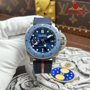Đồng Hồ Panerai Submersible GMT Luna Rossa Titanio PAM01507 Mặt Xanh Dương Dây Cao Su Replica 1:1 VSF 42mm