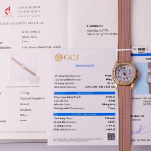Đồng Hồ Nữ Patek Philippe Aquanaut 5072R-001 Bọc Vàng 18K Viền Đá Moissanite Baguette Rep 1:1 PPF 35.6mm