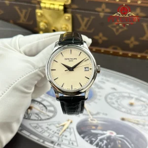 Đồng Hồ Patek Philippe Calatrava 5227G-001 Mặt Số Màu Kem Dây Da Replica 1:1 3KF 39mm