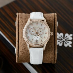 Đồng Hồ Patek Philippe Complications 4948R-001 Vàng Hồng Mặt Xà Cừ Trắng Đính Đá CZ Replica 38mm