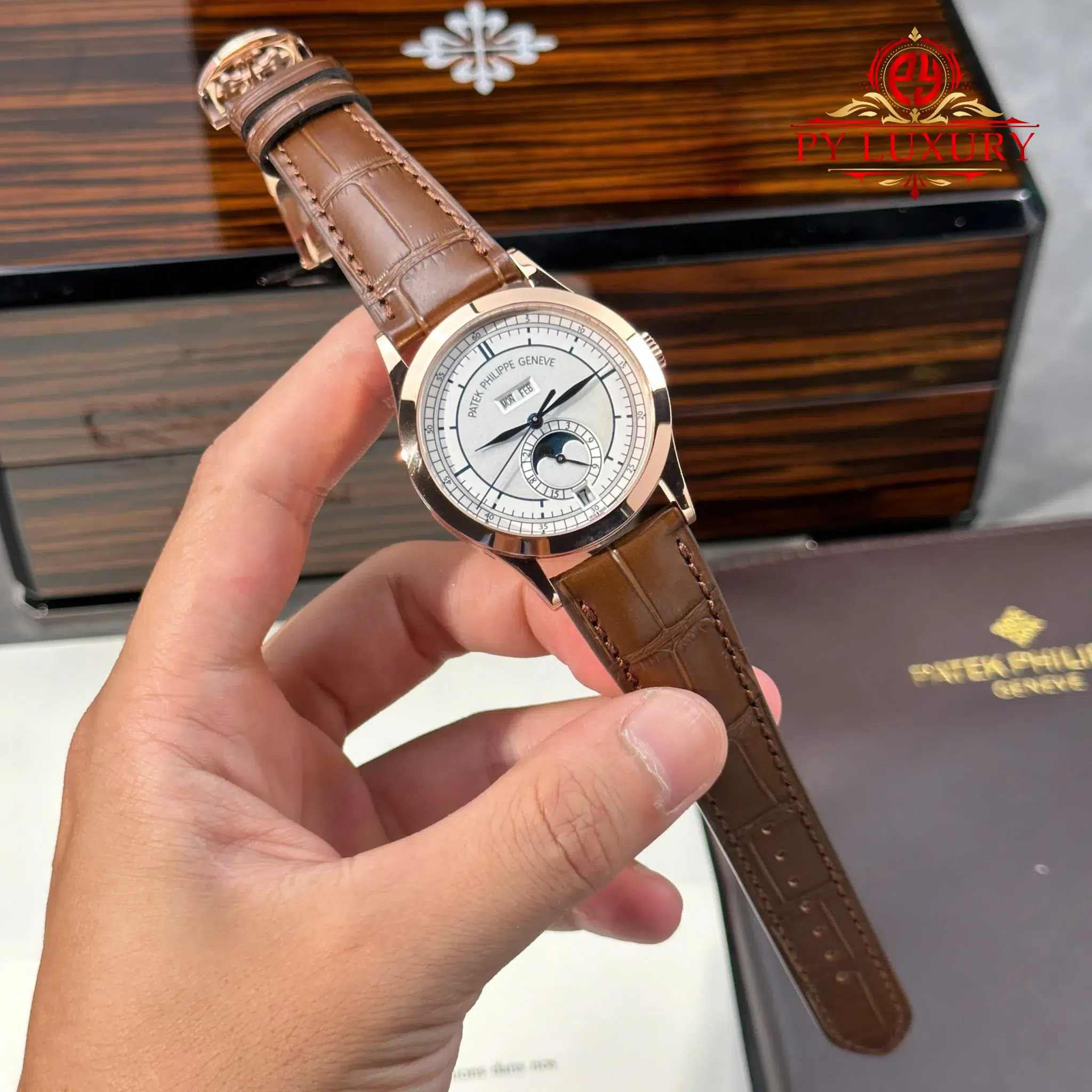 Patek Philippe Complications Annual Calendar 5396R-001 Rose Gold Silver Dial Leather Strap Best Replica 38.5mm - Image 2