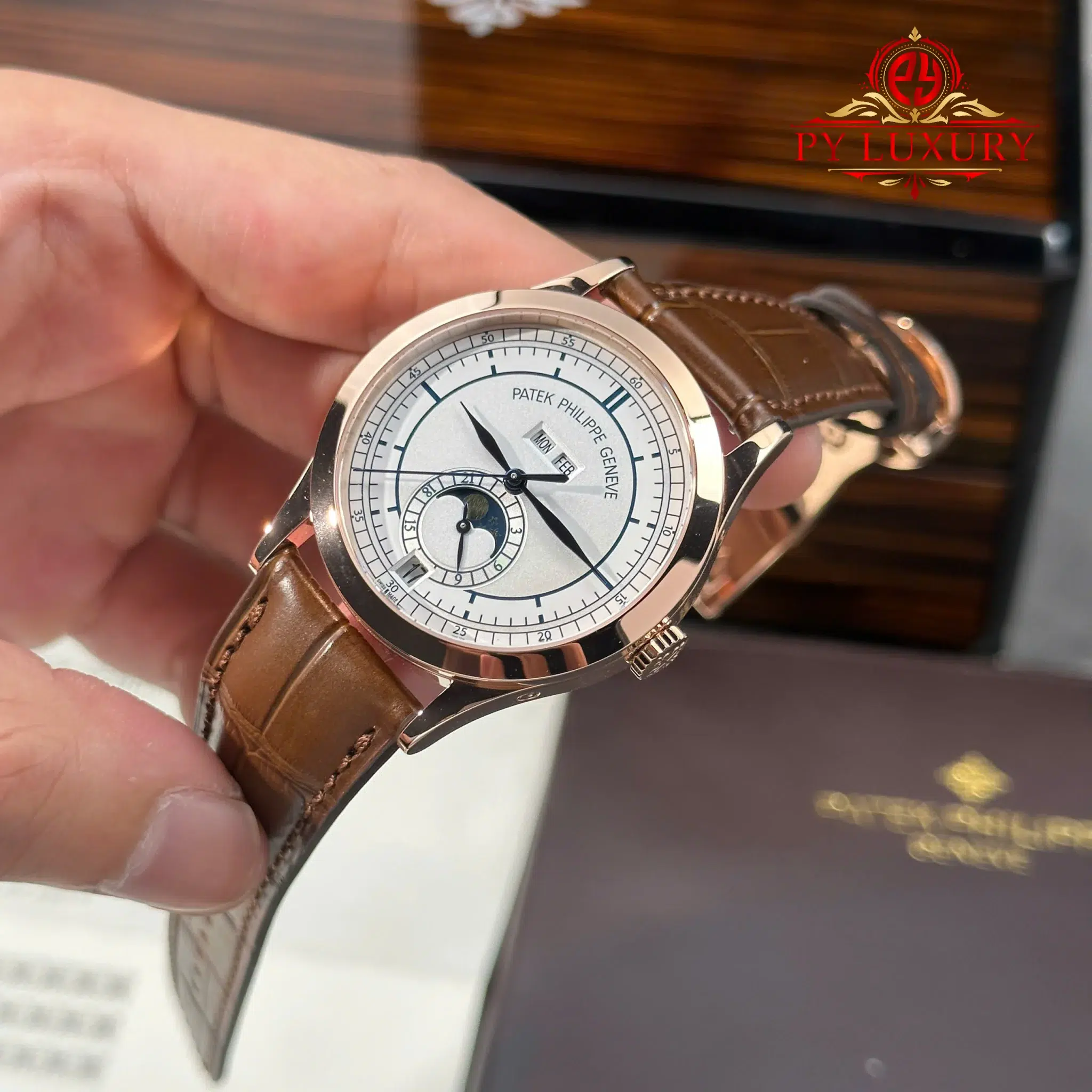 Patek Philippe Complications Annual Calendar 5396R-001 Rose Gold Silver Dial Leather Strap Best Replica 38.5mm - Image 3
