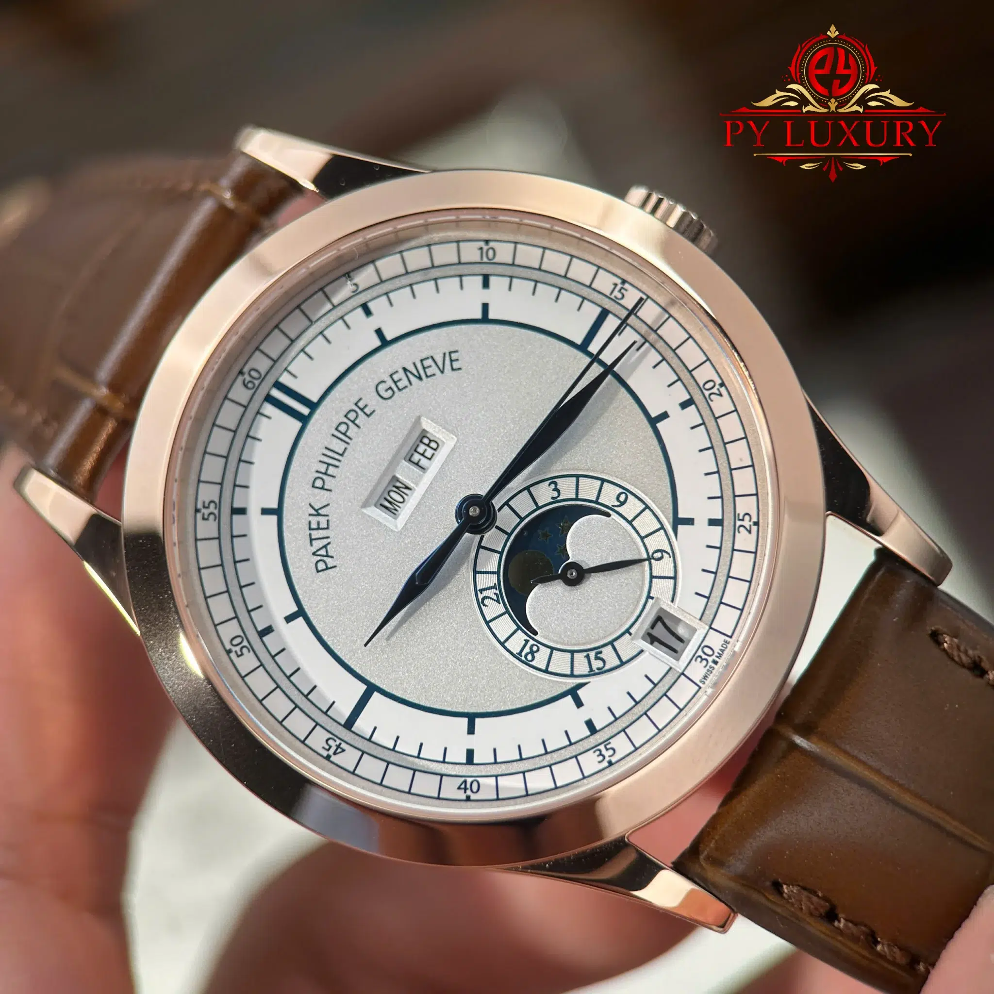 Patek Philippe Complications Annual Calendar 5396R-001 Rose Gold Silver Dial Leather Strap Best Replica 38.5mm - Image 4