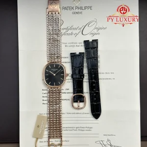 Patek Philippe Golden Ellipse 5738/1R-001 Rose Gold Black Dial Best Replica 34.5mm x 39.5mm