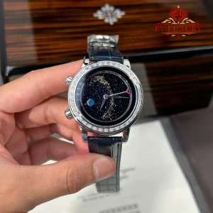Patek Philippe Grand Complications Celestial 6104P-010 Blue Dial Diamond Baguette Bezel Leather Strap 1:1 Best Replica PPF 44mm