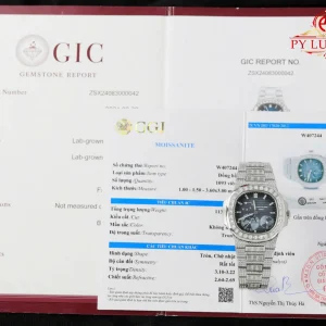 Đồng Hồ Patek Philippe Nautilus 5712/1A Mặt Xanh Chế Tác Đá Moissanite Baguette Replica 1:1 PPF 40mm