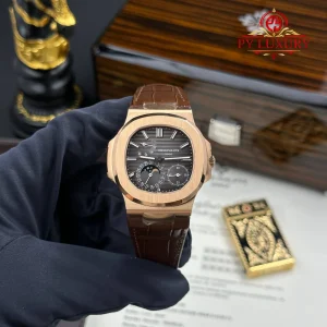 Đồng Hồ Patek Philippe Nautilus 5712R Vàng Hồng Mặt Xám Dây Da Replica Cao Nhất PPF V3 40mm