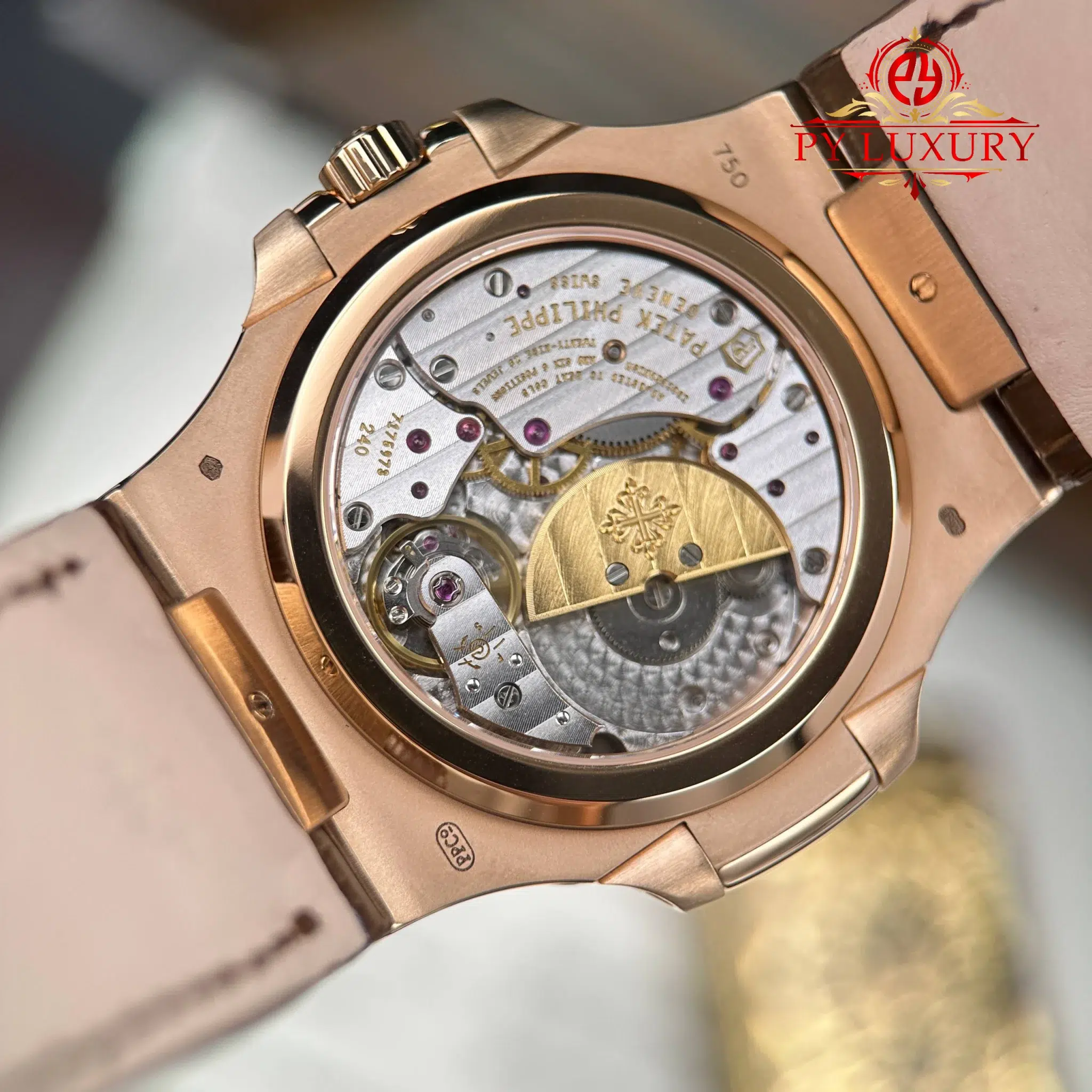 Patek Philippe Nautilus 5712R Rose Gold Grey Dial Leather Strap Best Replica PPF V3 40mm - Image 12