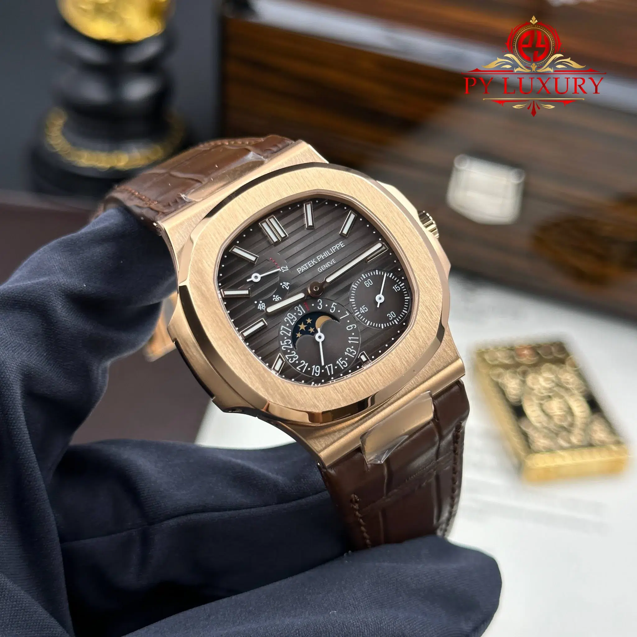 Patek Philippe Nautilus 5712R Rose Gold Grey Dial Leather Strap Best Replica PPF V3 40mm - Image 2