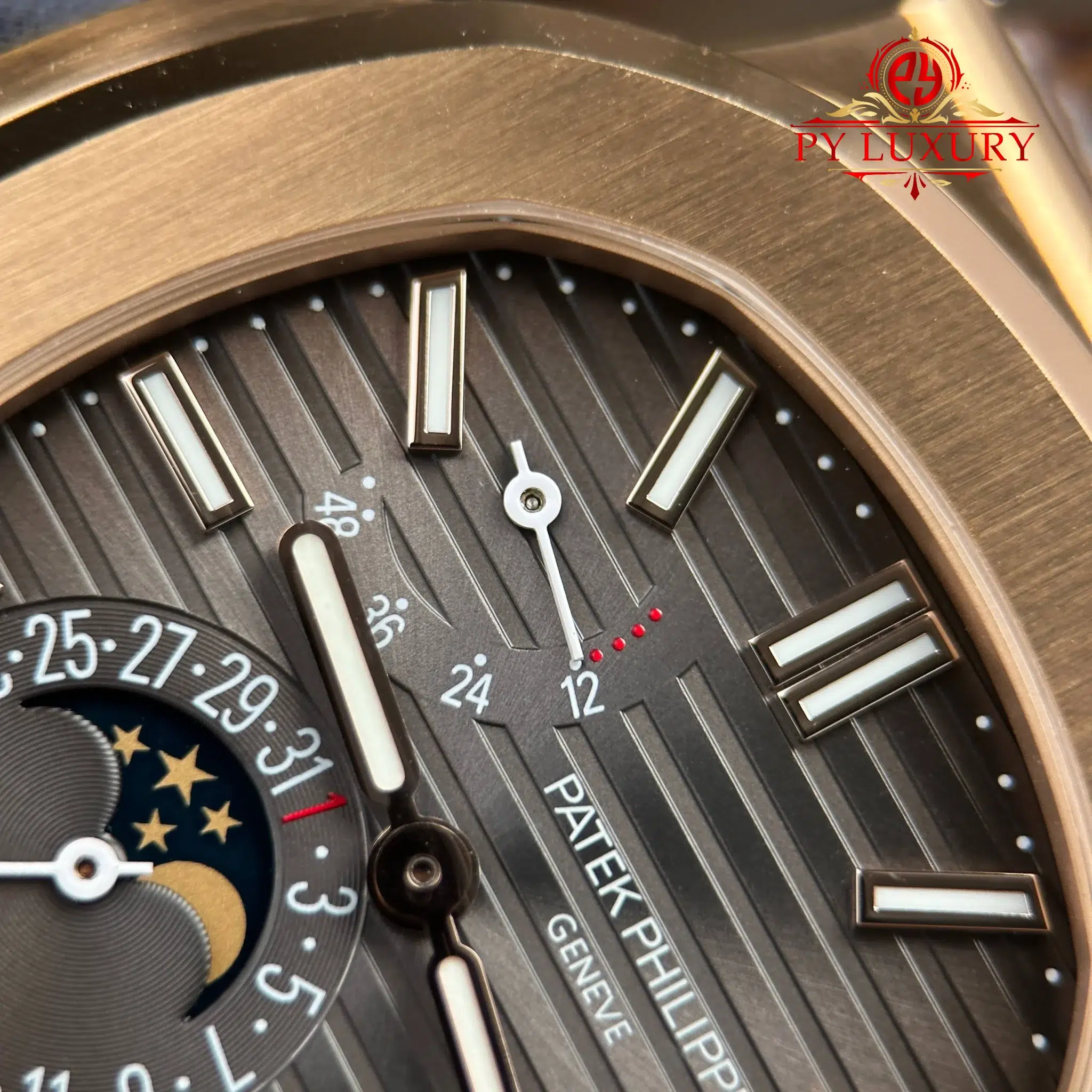 Patek Philippe Nautilus 5712R Rose Gold Grey Dial Leather Strap Best Replica PPF V3 40mm - Image 7