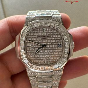 Patek Philippe Nautilus 5719/10G-001 Custom Made 1:1 Full 18K Solid White Gold Iced Out Diamonds 40mm