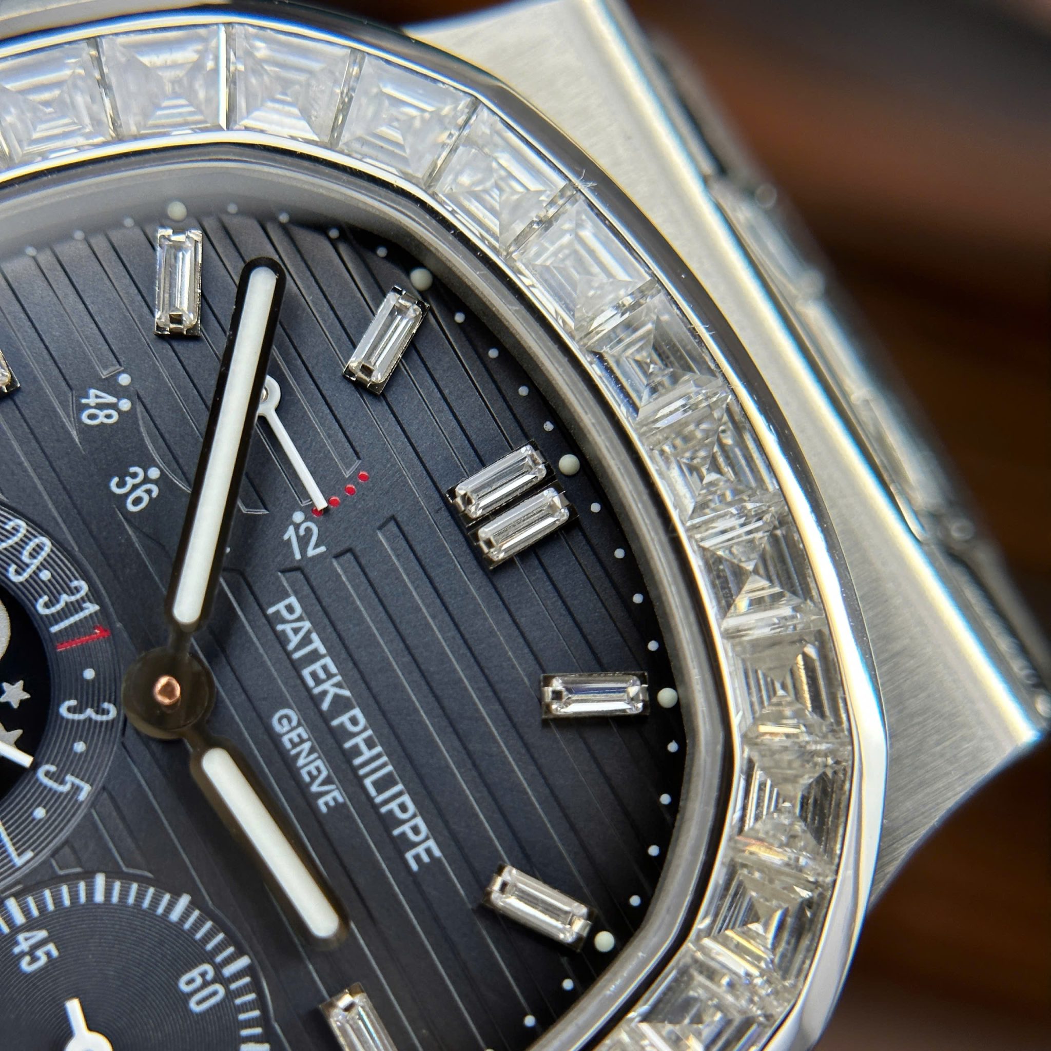 Patek Philippe Nautilus 5724G-001 Blue Dial Baguette Moissanite Full Functions Modified Max Options 40mm - Image 6