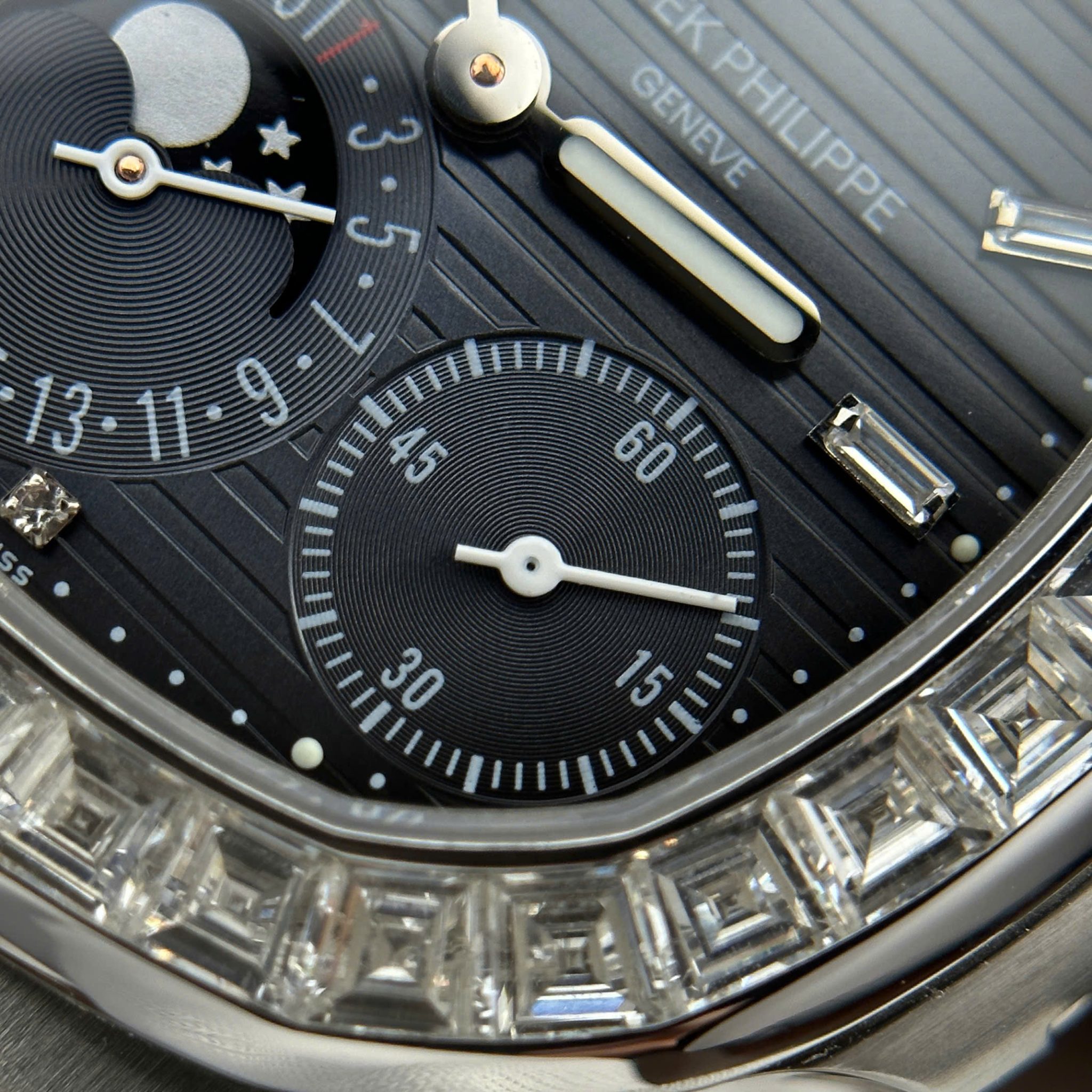 Patek Philippe Nautilus 5724G-001 Blue Dial Baguette Moissanite Full Functions Modified Max Options 40mm - Image 8