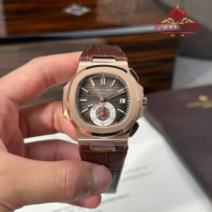 Patek Philippe Nautilus 5980R-001 Chronograph Rose Gold Brown Dial Leather Strap Best Replica P1 Factory 40mm