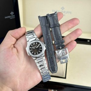 Đồng Hồ Nữ Patek Philippe Nautilus 7010 Mặt Nâu Viền Đá Rep 1:1 Máy Pin 32mm