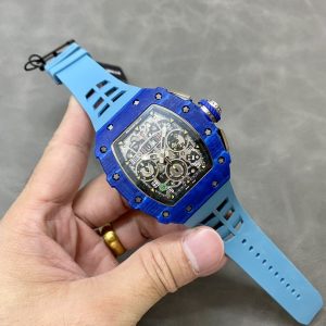 Đồng Hồ Richard Mille RM11-03 Jean Todt Chronograph Vỏ Carbon Xanh Replica 1:1 KVF 49.94×44.5mm