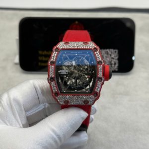 Richard Mille RM 35-02 Red Quartz TPT Custom Made 1:1 Snow Diamond Vaucher Movement Exclusive Quality 49.94mm x 44.5mm