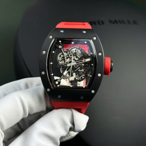 Đồng Hồ Richard Mille RM055 Bubba Watson Vỏ Gốm Đen Dây Cao Su Đỏ Replica 1:1 BBR V3 42.7mm