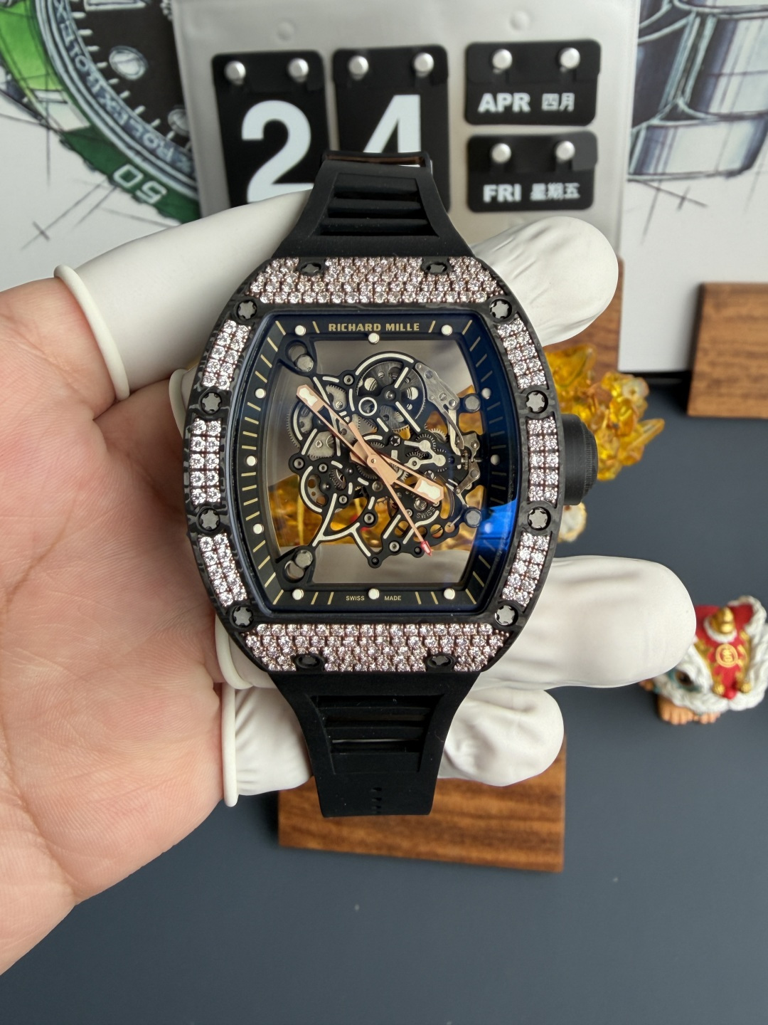Richard Mille RM055 Rose Gold Custom Carbon TPT CVD Diamond Vaucher Movement 42.7mm x 49.9mm