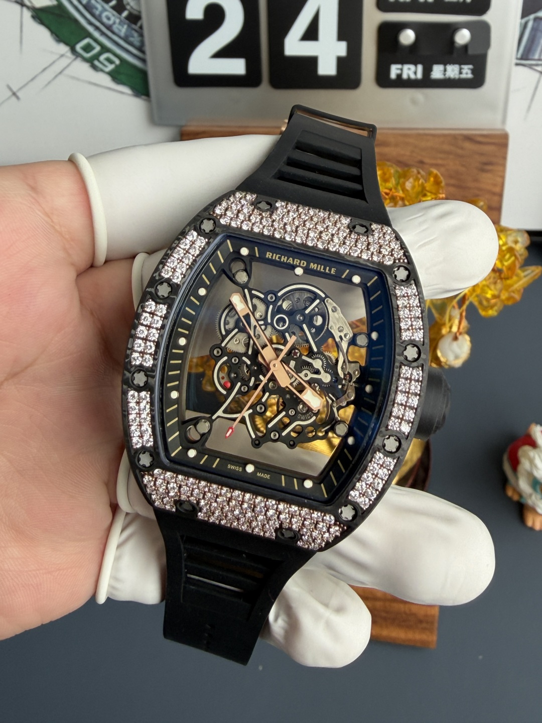 Richard Mille RM055 Rose Gold Custom Carbon TPT CVD Diamond Vaucher Movement 42.7mm x 49.9mm - Image 2