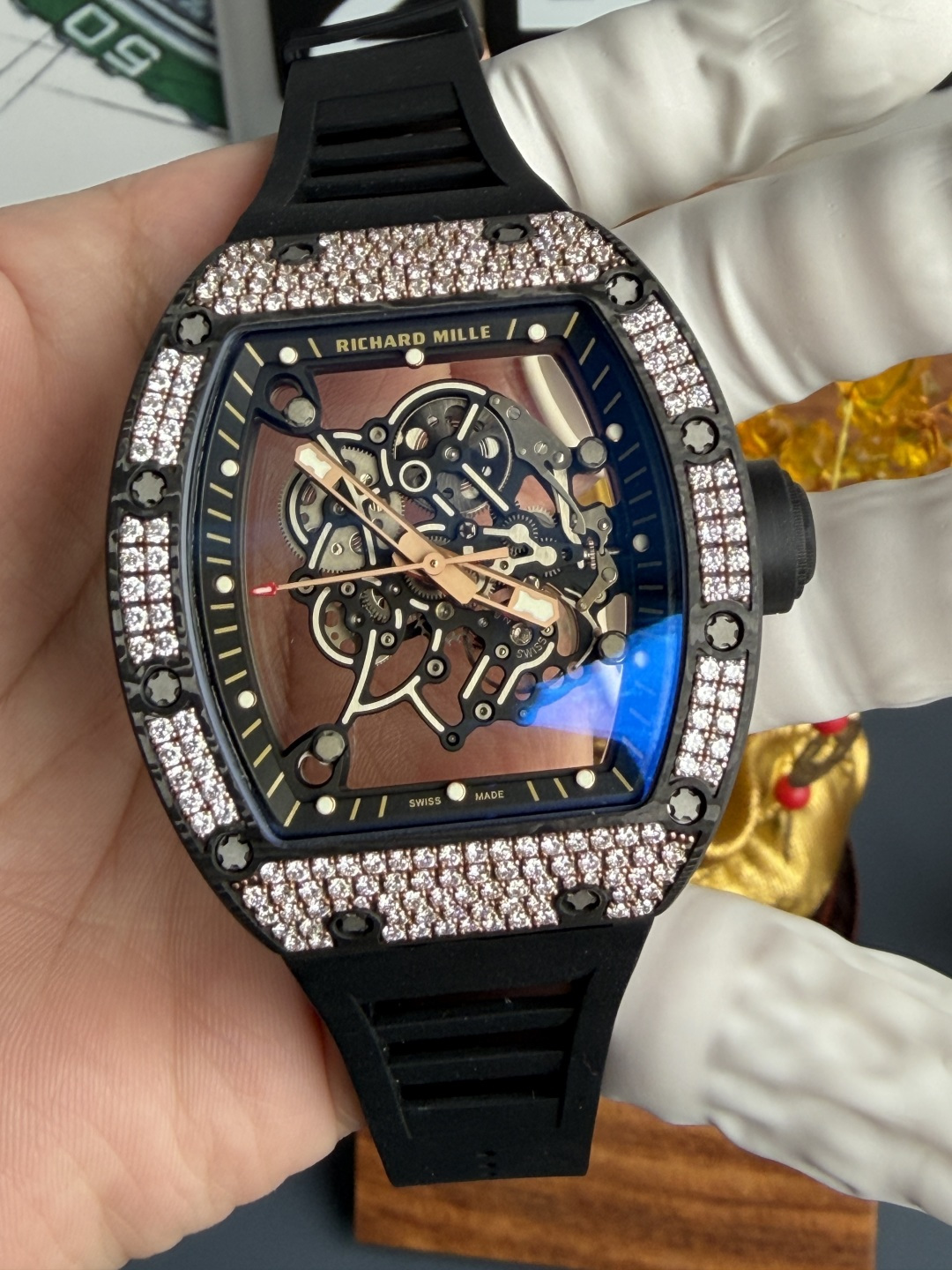 Richard Mille RM055 Rose Gold Custom Carbon TPT CVD Diamond Vaucher Movement 42.7mm x 49.9mm - Image 3