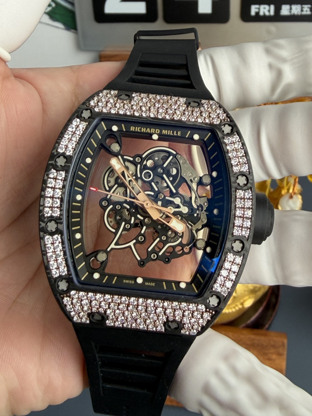 Richard Mille RM055 Rose Gold Custom Carbon TPT CVD Diamond Vaucher Movement 42.7mm x 49.9mm - Image 4