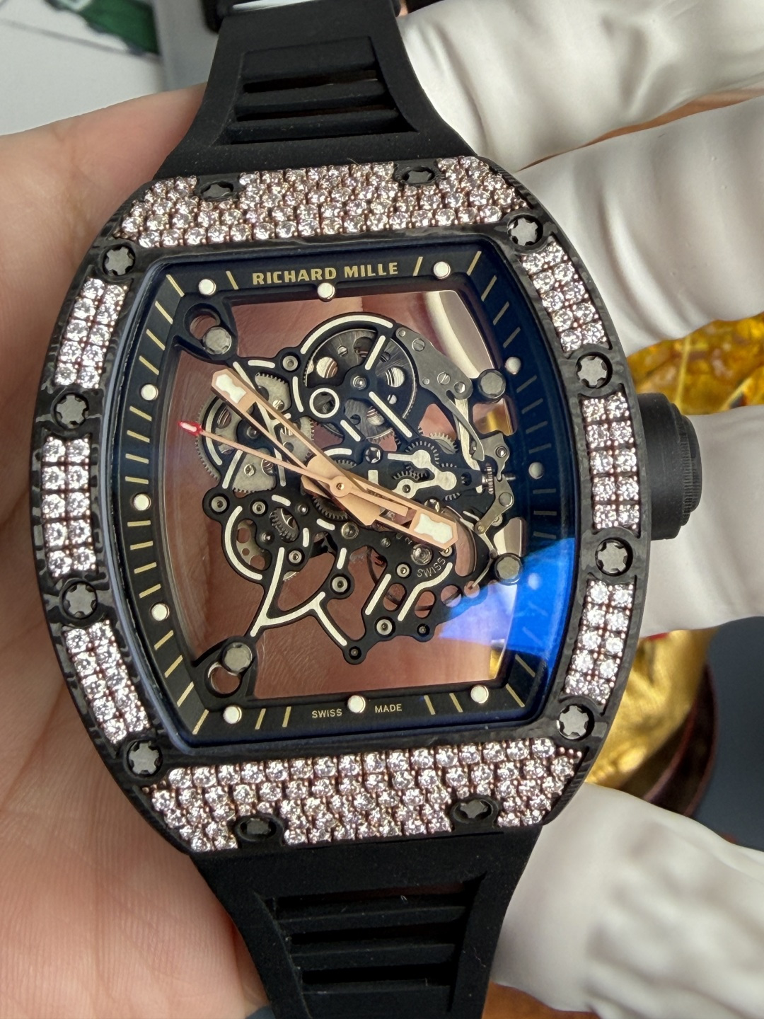 Richard Mille RM055 Rose Gold Custom Carbon TPT CVD Diamond Vaucher Movement 42.7mm x 49.9mm - Image 5