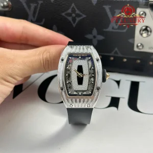 Đồng Hồ Richard Mille RM07-01 Vỏ Trắng Đính Đá CZ Mặt Số Đá Onyx Đen Replica 1:1 Cao Nhất ZF 45.32 x 32.3mm